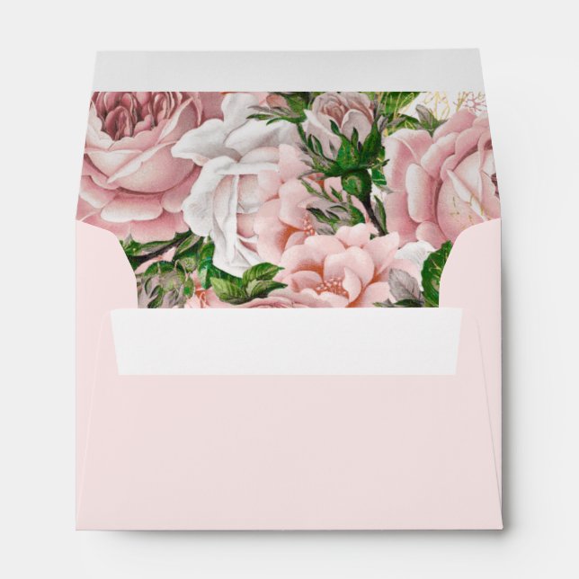 Soft Blush Pink Vintage Floral Wedding 4x6 Envelope (Back (Bottom))