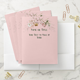 Soft Blush Pink Watercolor Floral Bouquet Pocket Folder