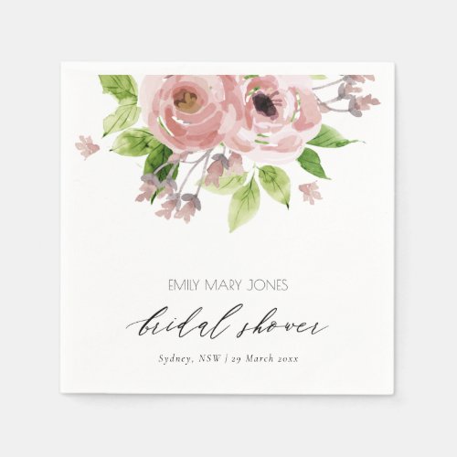 SOFT BLUSH PINK WATERCOLOR FLORAL BRIDAL SHOWER NAPKINS