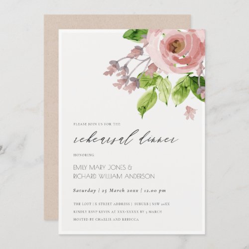 SOFT BLUSH PINK WATERCOLOR FLORAL REHEARSAL DINNER INVITATION