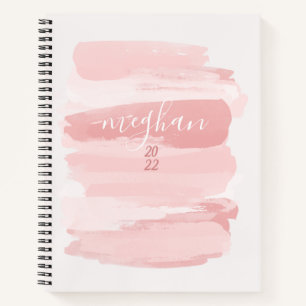 Soft Blush Pink Watercolor Monogram Script Notebook
