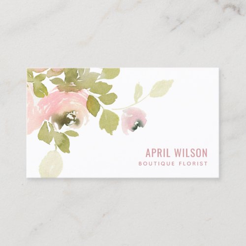 SOFT BLUSH PINK WATERCOLOR ROSE FLORAL BUNCH BUSINESS CARD