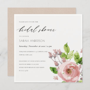 SOFT BLUSH PINK WATERCOLOUR FLORAL BRIDAL SHOWER INVITATION