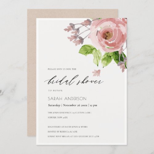 SOFT BLUSH PINK WATERCOLOUR FLORAL BRIDAL SHOWER INVITATION