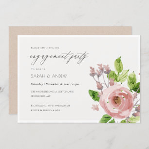 SOFT BLUSH PINK WATERCOLOUR FLORAL ENGAGEMENT INVITATION