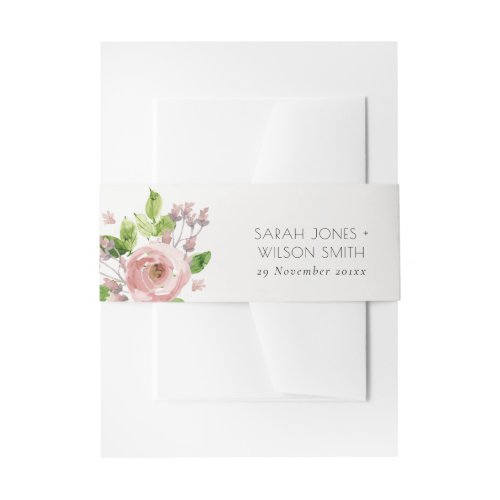 SOFT BLUSH PINK WATERCOLOUR FLORAL MONOGRAM INVITATION BELLY BAND