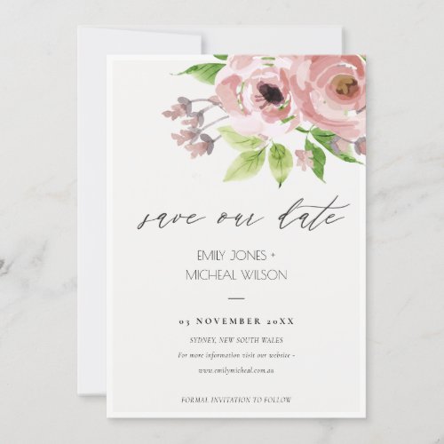 SOFT BLUSH PINK WATERCOLOUR FLORAL SAVE THE DATE