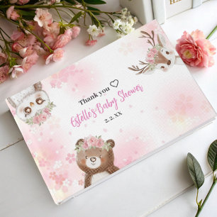 Soft Blush Pink Woodland Baby Girl Shower Foil Guest Book