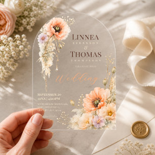 Soft Blush Poppy Elegant Editorial Wedding Acrylic Invitations