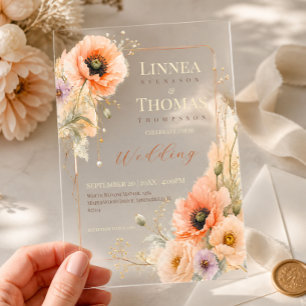 Soft Blush Poppy Elegant Editorial Wedding Acrylic Invitations