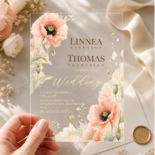 Soft Blush Poppy Elegant Editorial Wedding Acrylic Invitations