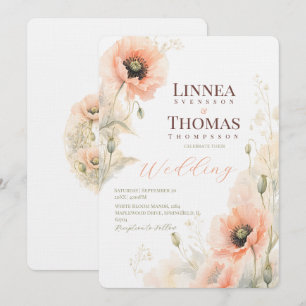 Soft Blush Poppy Elegant Editorial Wedding Invitation