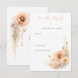 Soft Blush Poppy Elegant Editorial Wedding RSVP Card