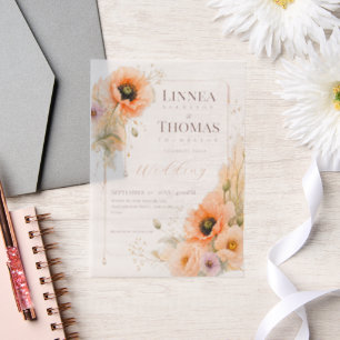 Soft Blush Poppy Elegant Editorial Wedding Vellum Invitations