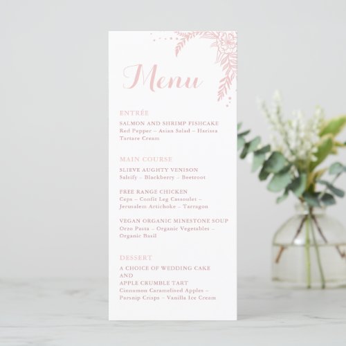 Soft Blush Romantic Elegant Florals Rose Pink Menu