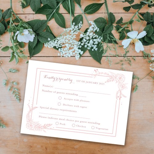 Soft Blush Romantic Elegant Florals Rose RSVP Card
