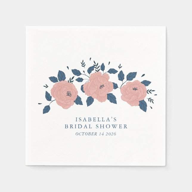 Soft Blush Rose Floral Boho Custom Bridal Shower Napkins (Front)