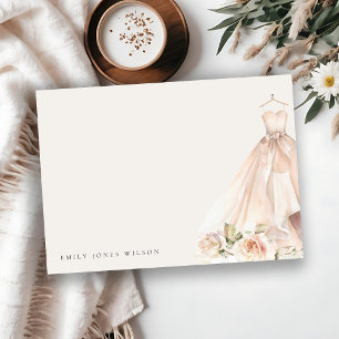 Soft Blush Rose Floral Bridal Dress Bridal Shower Note Card