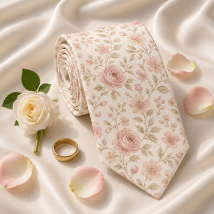 Soft Blush Rose Floral Wedding Neck Tie