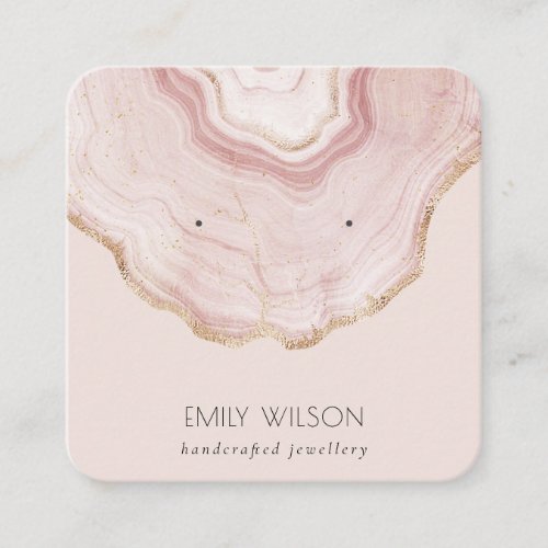 Soft Blush Rose Gold Agate Marble Earring Display Square Business Card