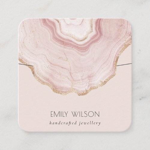 Soft Blush Rose Gold Agate Marble Necklace Display Square Business Card