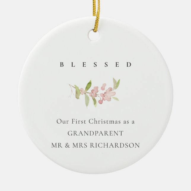 SOFT BLUSH ROSE PINK MINIMAL CUSTOM BLESSED CERAMIC ORNAMENT (Front)