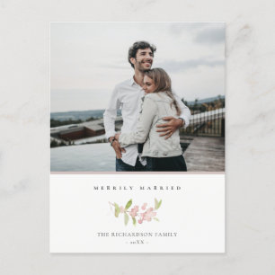 SOFT BLUSH ROSE PINK MINIMAL MERRILY MARRIED HOLIDAY POSTCARD