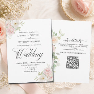 Soft Blush Roses All in One QR Code Wedding Invitation