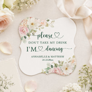 Soft Blush Roses Don't Take My Drink Wedding Paper Coaster