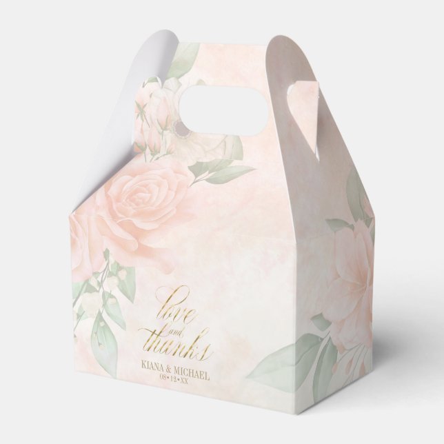 Soft Blush Roses Love & Thanks ID828 Favor Boxes (Front Side)