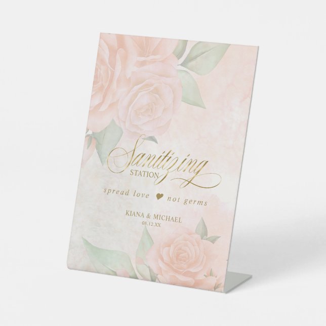 Soft Blush Roses Sanitizing Station D828 Pedestal  Pedestal Sign (Front)