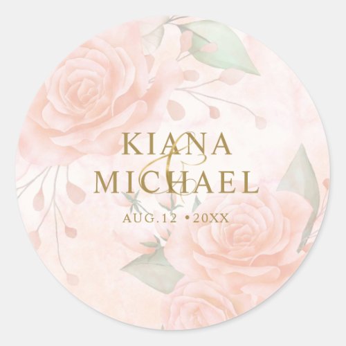 Soft Blush Roses V1 ID828 Classic Round Sticker