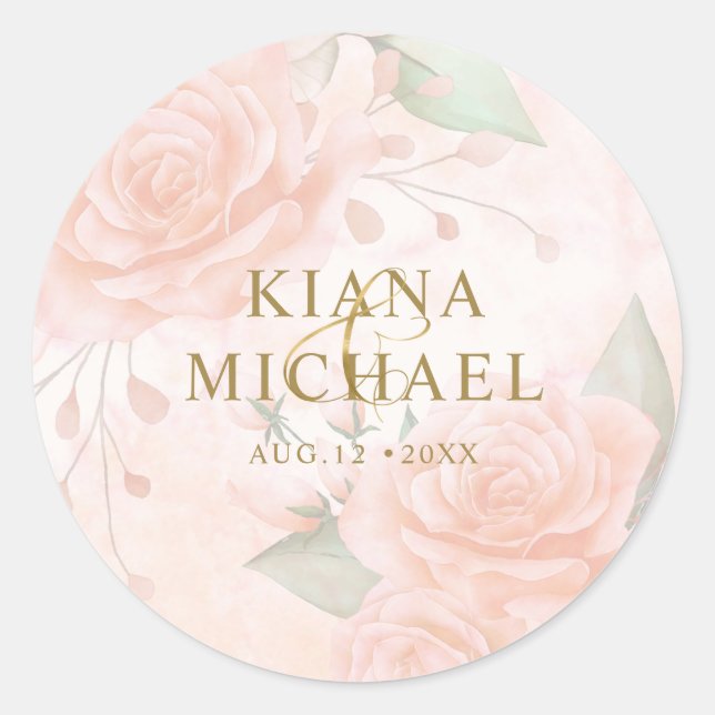 Soft Blush Roses V1 ID828 Classic Round Sticker (Front)