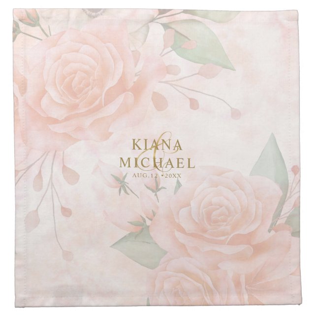 Soft Blush Roses V1 ID828  Cloth Napkin (Front)