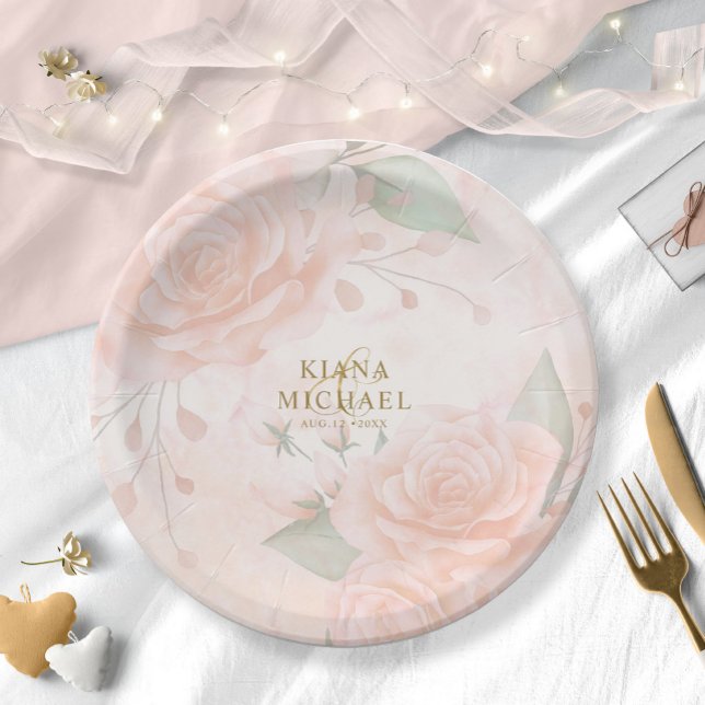 Soft Blush Roses V1 ID828 Paper Plate (Creator Uploaded)
