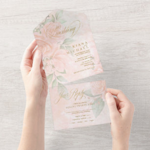 Soft Blush Roses Wedding ID828 All In One Invitation