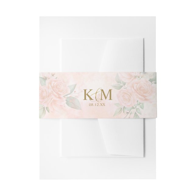 Soft Blush Roses Wedding ID828 Invitation Belly Band (Front Example)