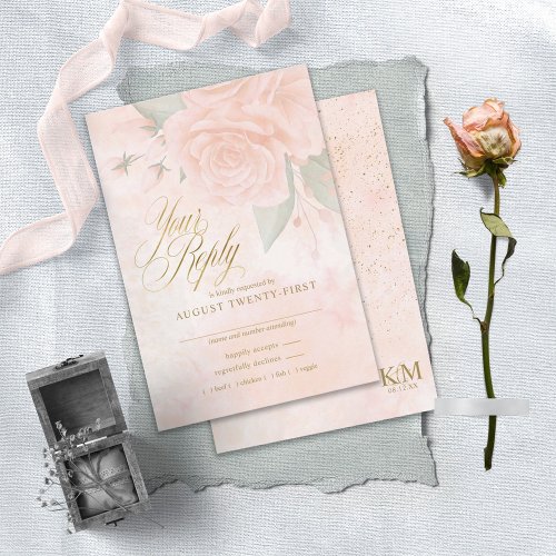 Soft Blush Roses Wedding ID828 RSVP Card