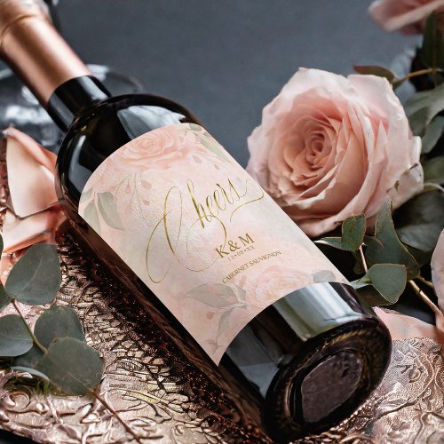 Soft Blush Roses Wedding ID828 Wine Label