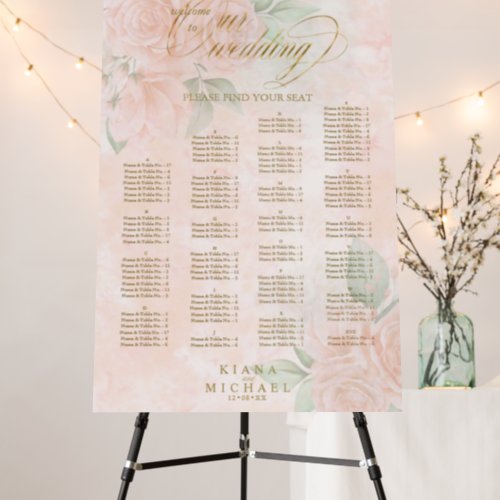 Soft Blush Roses Wedding Seating Chart ID828 Foam Board