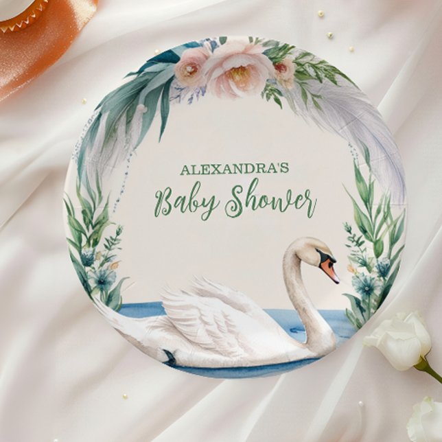 Soft Blush Swan Princess Baby Shower Paper Plates (Creator Uploaded)