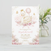 Soft Blush Swan Princess with Balloon Baby Shower Invitation (Standing Front)