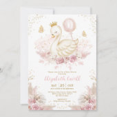 Soft Blush Swan Princess with Balloon Baby Shower Invitation (Front)