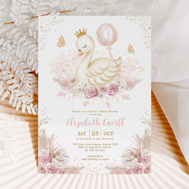 Swan princess best sale baby shower invitations