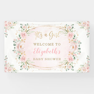 Soft Blush Watercolor Floral Roses Shower Welcome Banner
