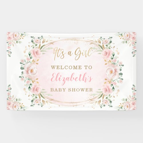 Soft Blush Watercolor Floral Roses Shower Welcome Banner
