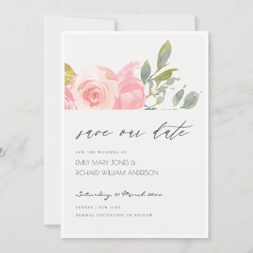 Soft Blush Watercolor Floral Save the Date Card