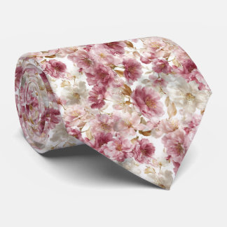 Soft Blush Watercolor Peonies Floral Wedding Neck Tie