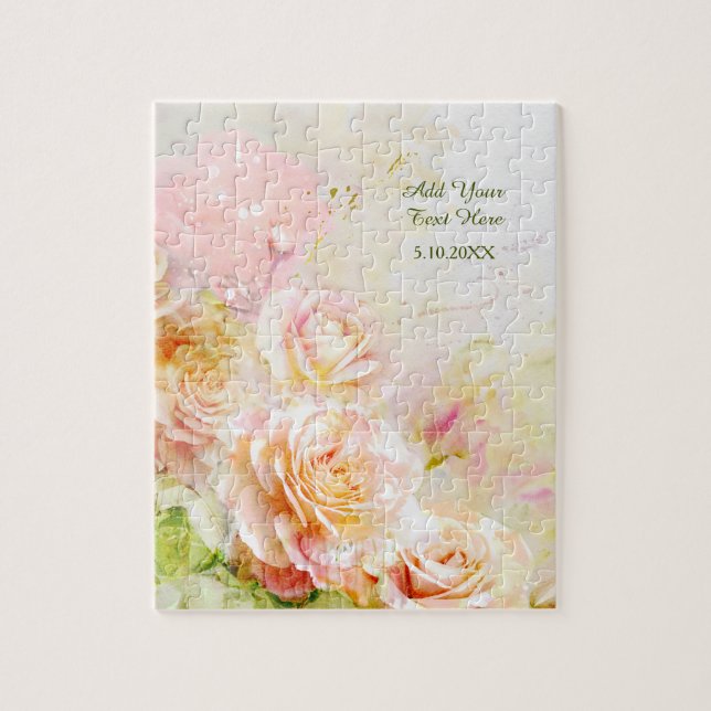 Soft Blush Watercolor Rose Floral Jigsaw Puzzle (Vertical)