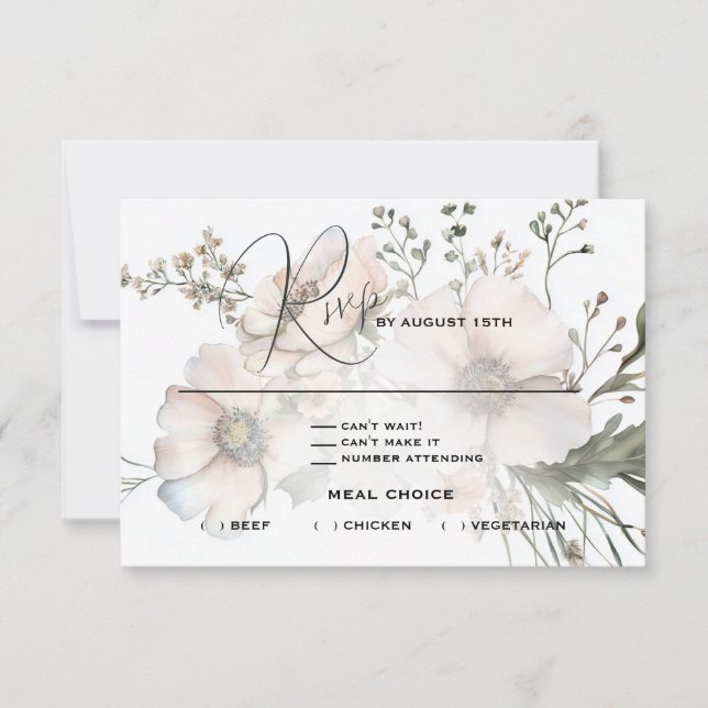 Soft Blush Watercolor Wildflower Wedding  RSVP Card (Front)